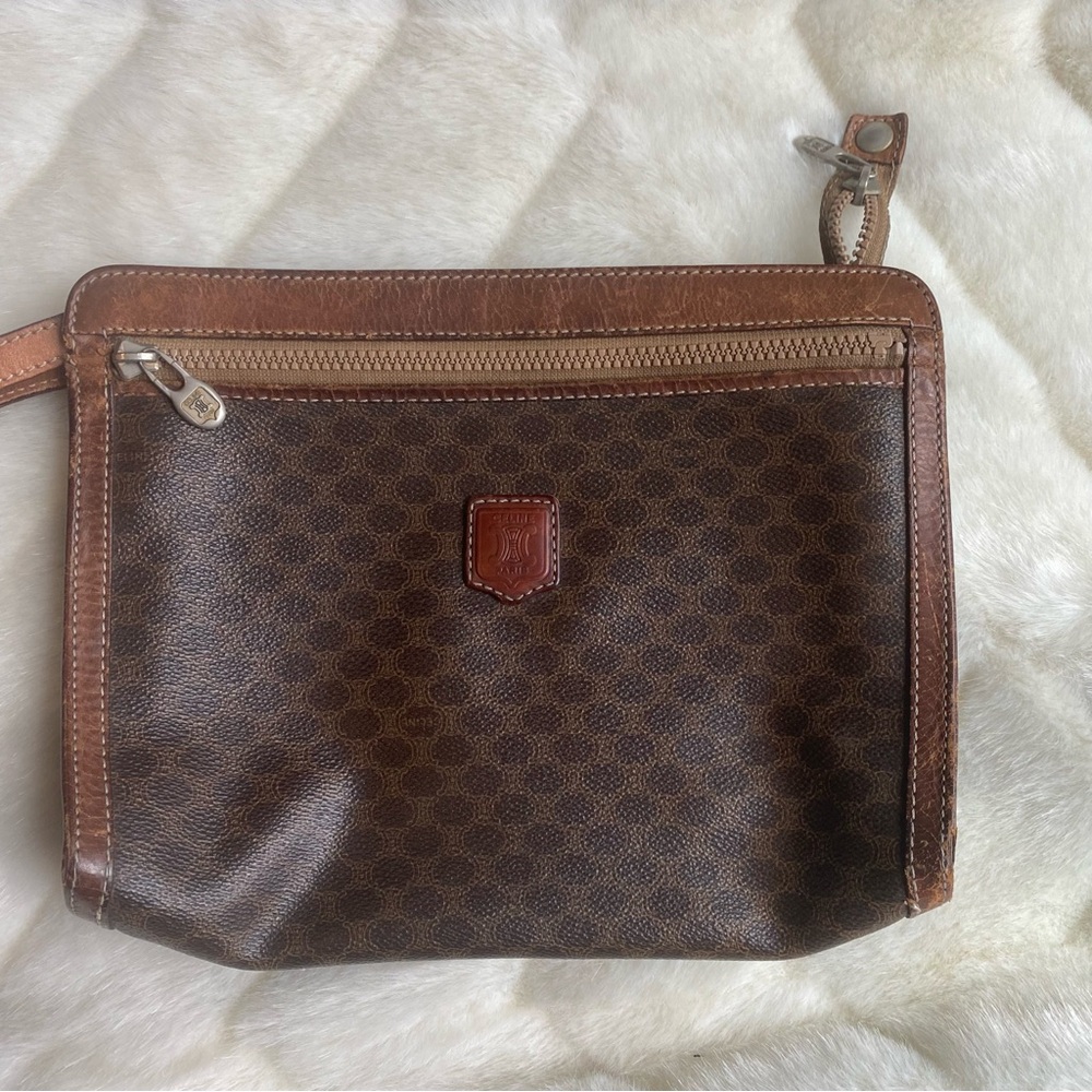 Vintage Celine zipper pouch oversized purse monogram
